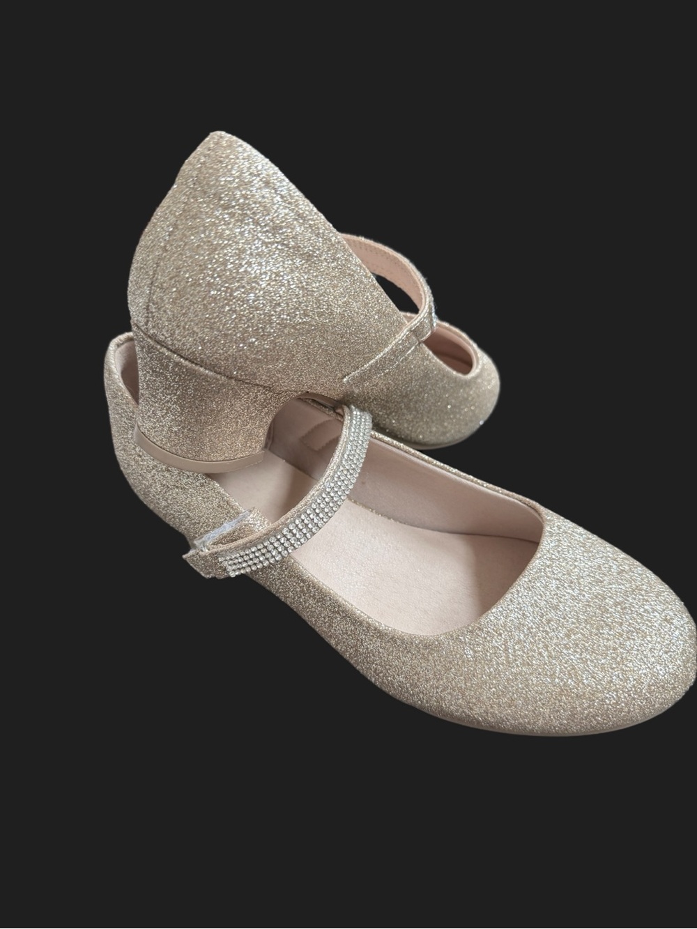 Sparkling Mary Jane Heels in Champagne Glitter- big girls size 4